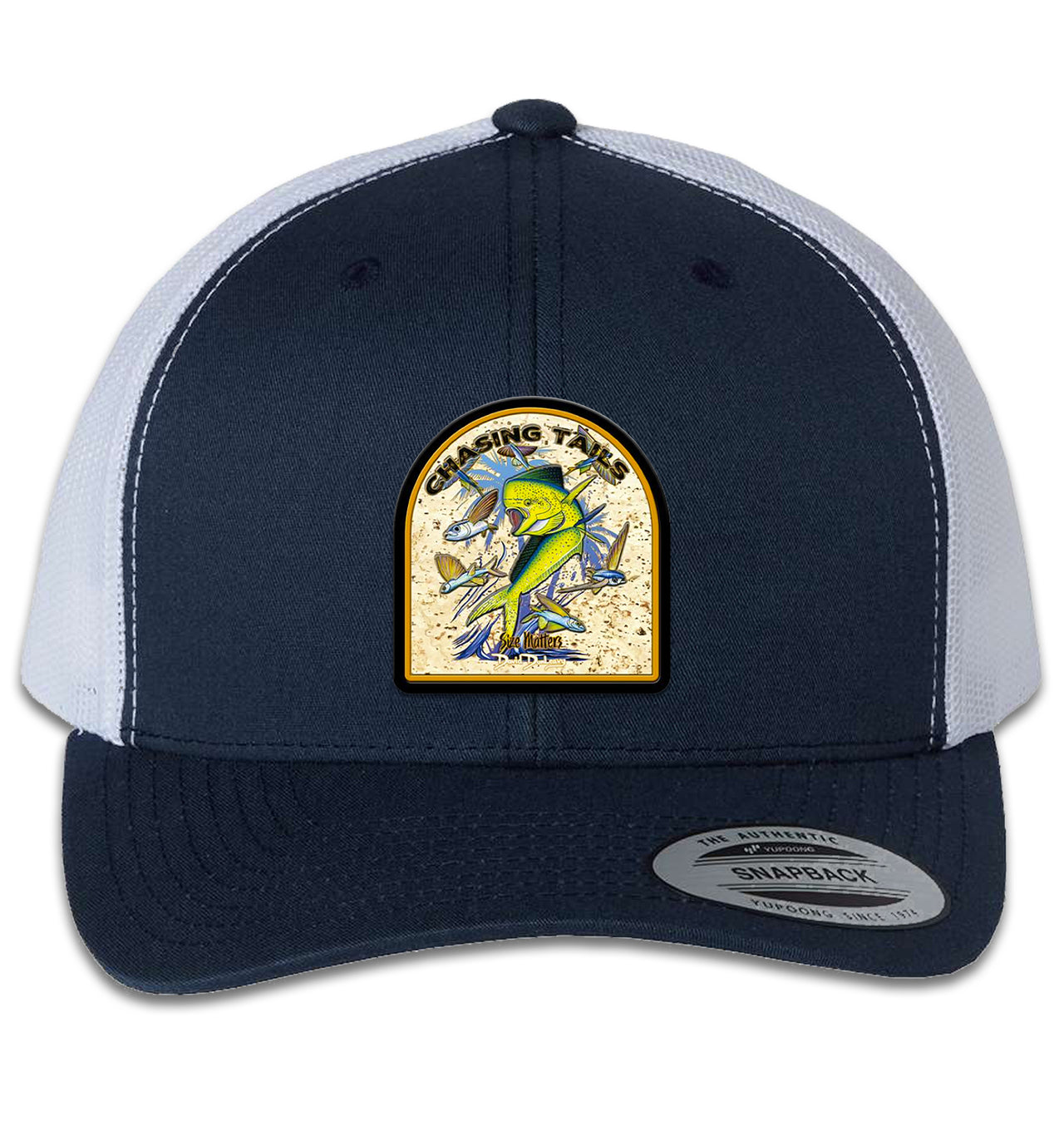 Chasing Tails Mahi 6 Panel Trucker Snapback Navy White Hat