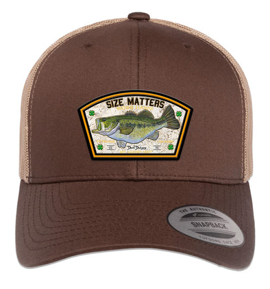 Size Matters Largemouth Bass 6 Panel Trucker Snap Back Hat Brown Khaki