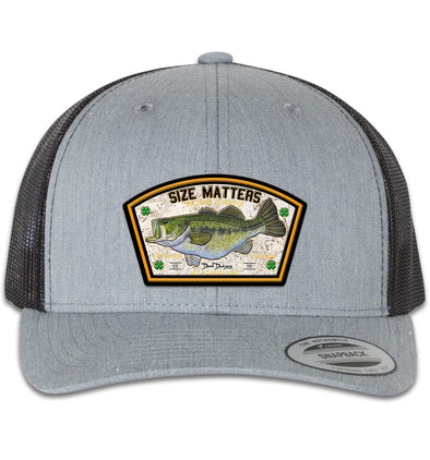 Size Matters Largemouth Bass 6 Panel Trucker Snap Back Hat Heather Grey Black