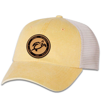 Turtle Deco 6 Panel Trucker Snap Back Pigment Dyed Yellow Stone Hat