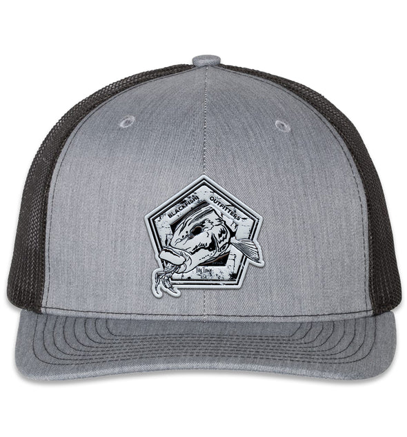 Blackfish Outfitters Panel Trucker Snap Back Hat Heather Grey Black XL