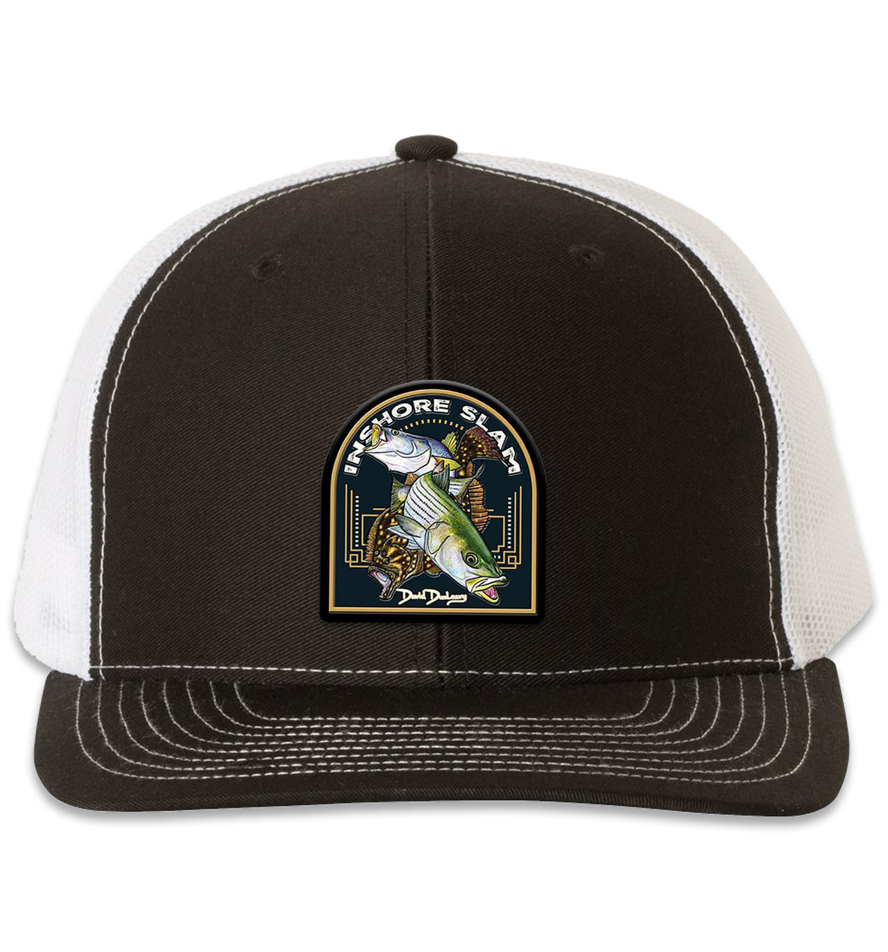 Inshore Slam 6 Panel Trucker Snap Back Hat Black White XL