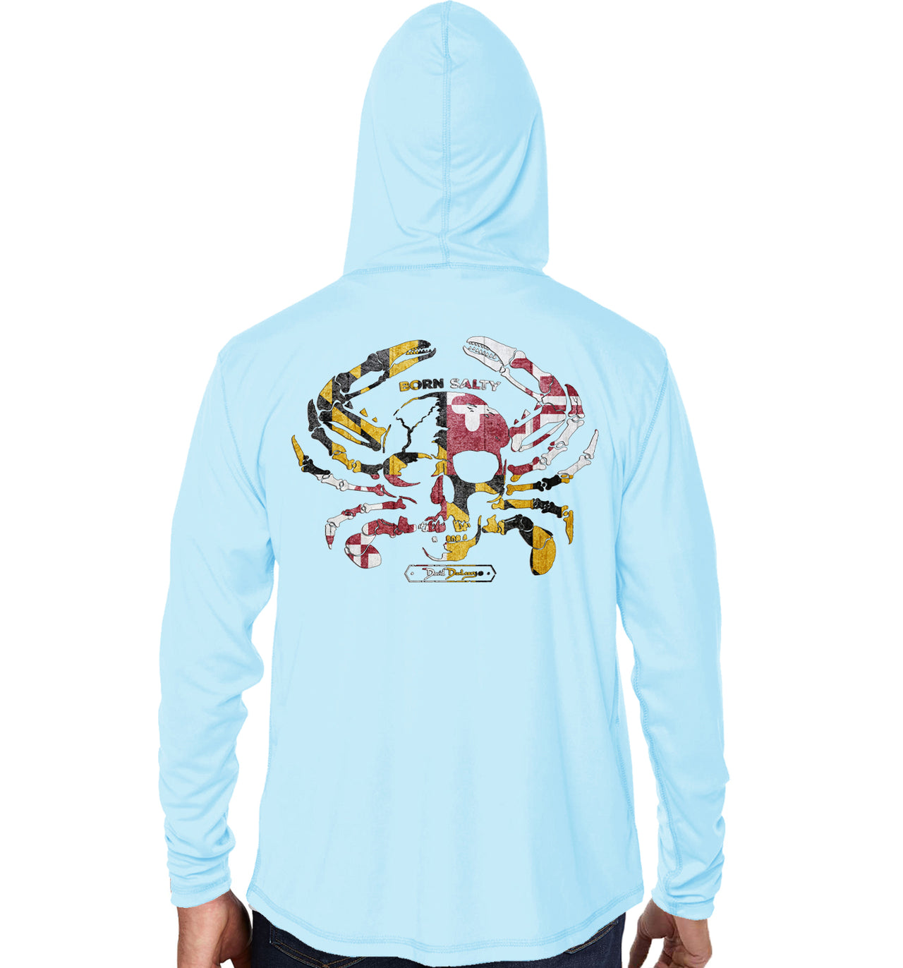 Men's Maryland Born Salty Skull Crab Arctic Blue Performance Hoodie