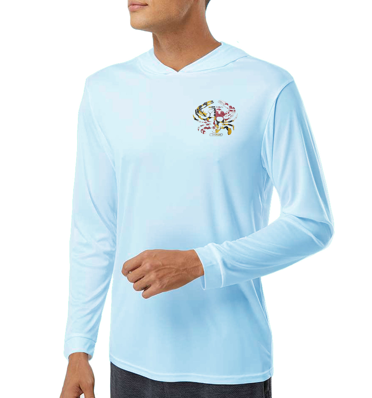 Men's Maryland Born Salty Skull Crab Arctic Blue Performance Hoodie