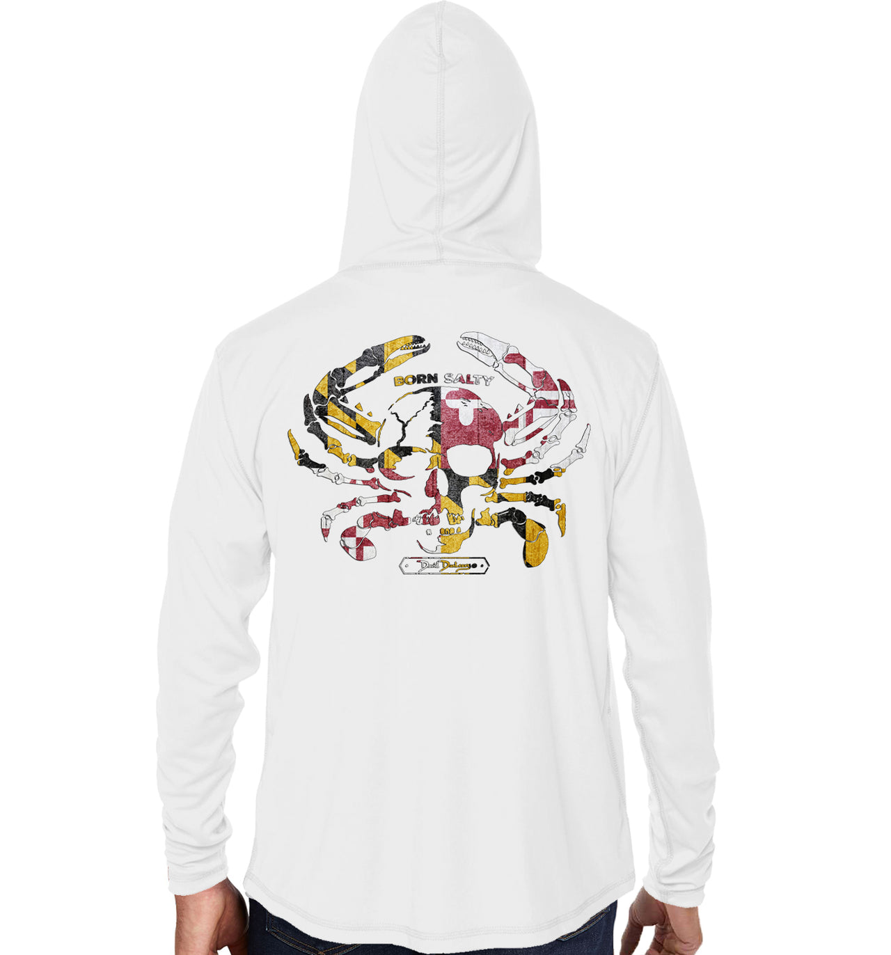 Men's Maryland Born Salty Skull Crab White Performance Hoodie