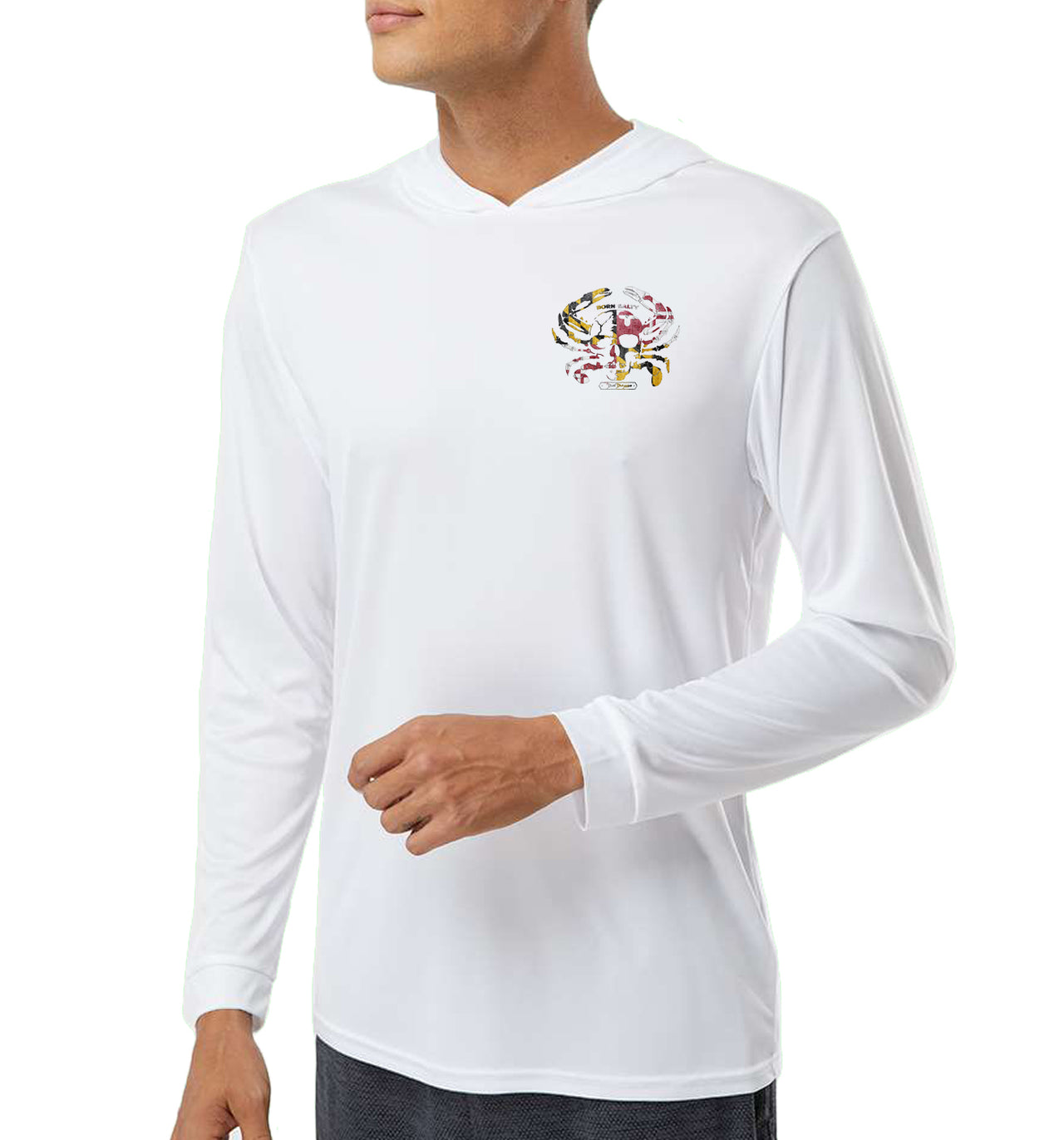 Men's Maryland Born Salty Skull Crab White Performance Hoodie