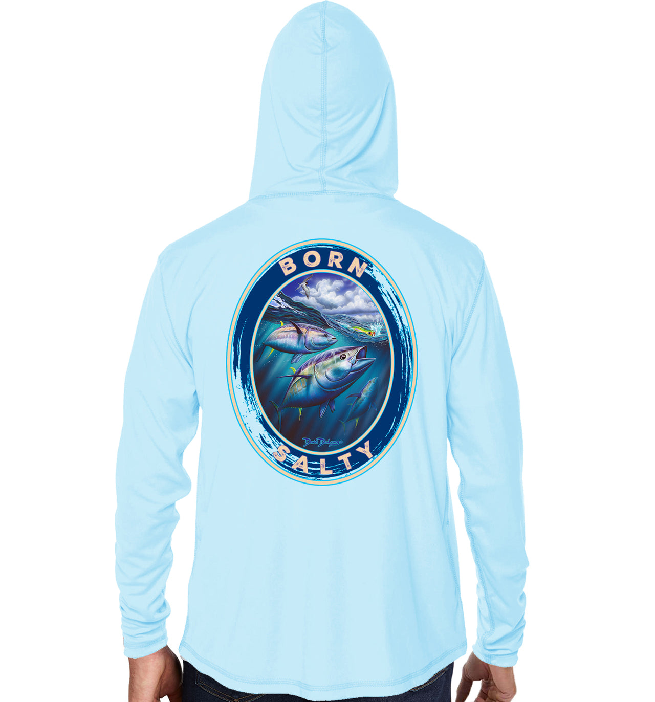 Men's Born Salty Bluefin Tuna Arctic Blue Performance Hoodie