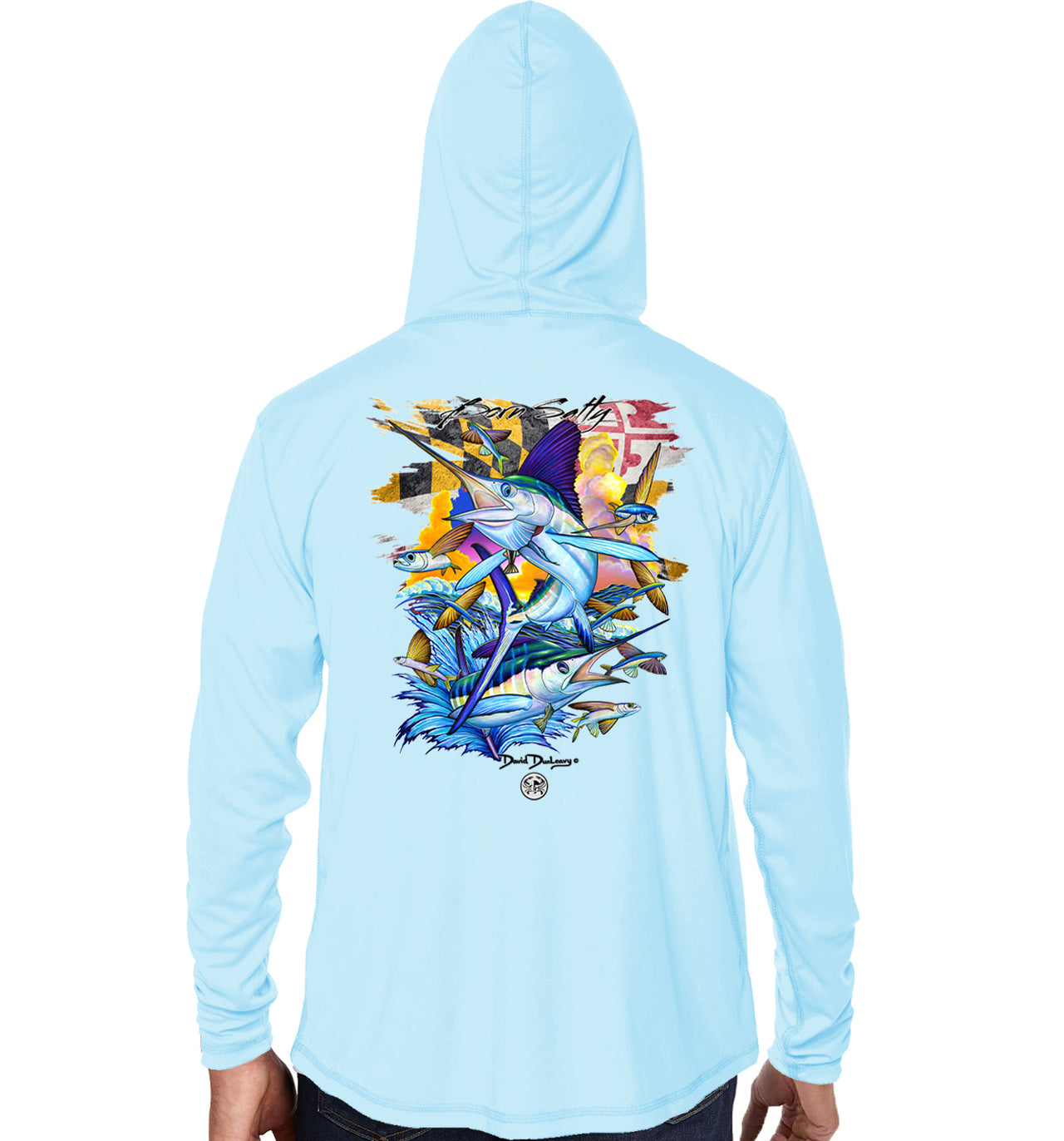 Men's Born Salty Maryland White Marlin Arctic Blue Performance Hoodie