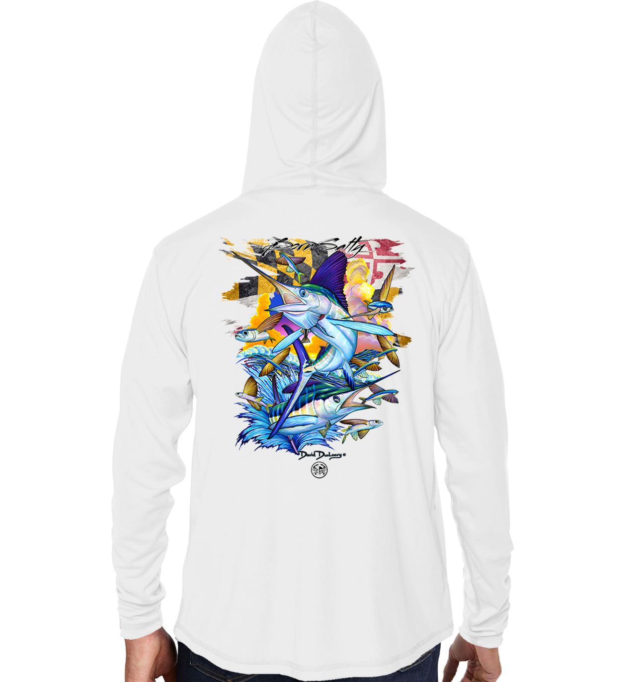 Men's Born Salty Maryland White Marlin White Performance Hoodie