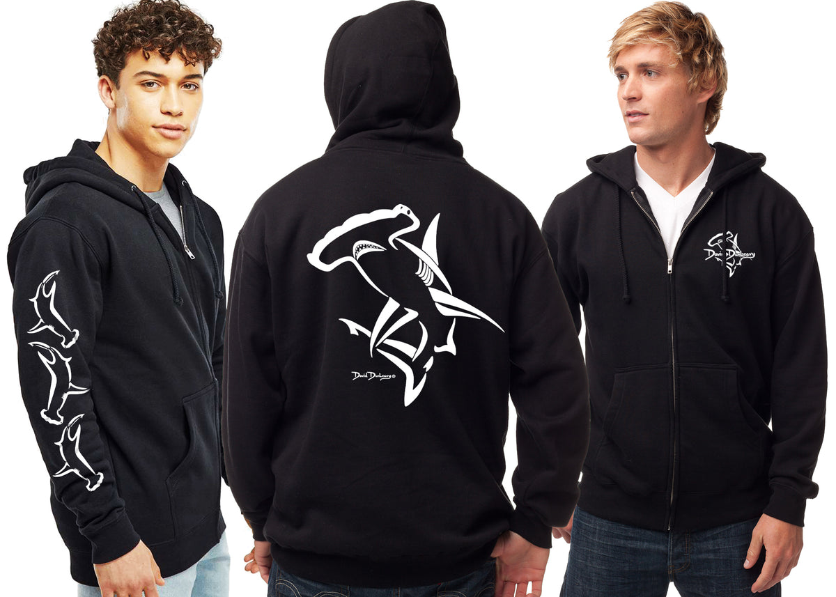 Men's Hammerhead Shark Deco Black Zip Hoodie