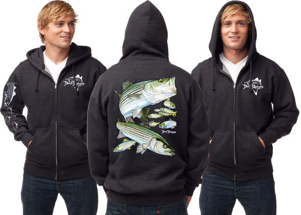 Men's Striped Bass Charcoal Heather Zip Hoodie