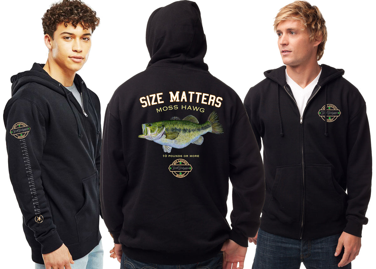 Men's Size Matters Largemouth Bass Black Zip Hoodie
