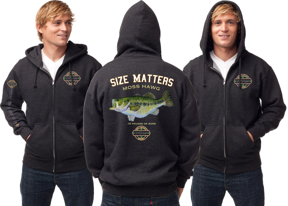 Men's Size Matters Largemouth Bass Charcoal Heather Zip Hoodie