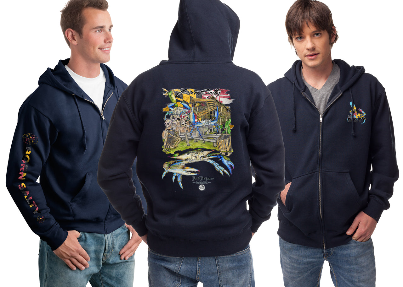 Men's Born Salty Maryland Blue Crab Zip Hoodie