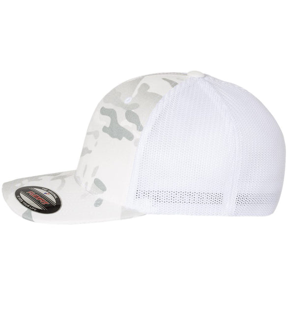 Blackfish Outfitters 6 Panel Trucker Flexfit Mulitcam Alpine White Hat