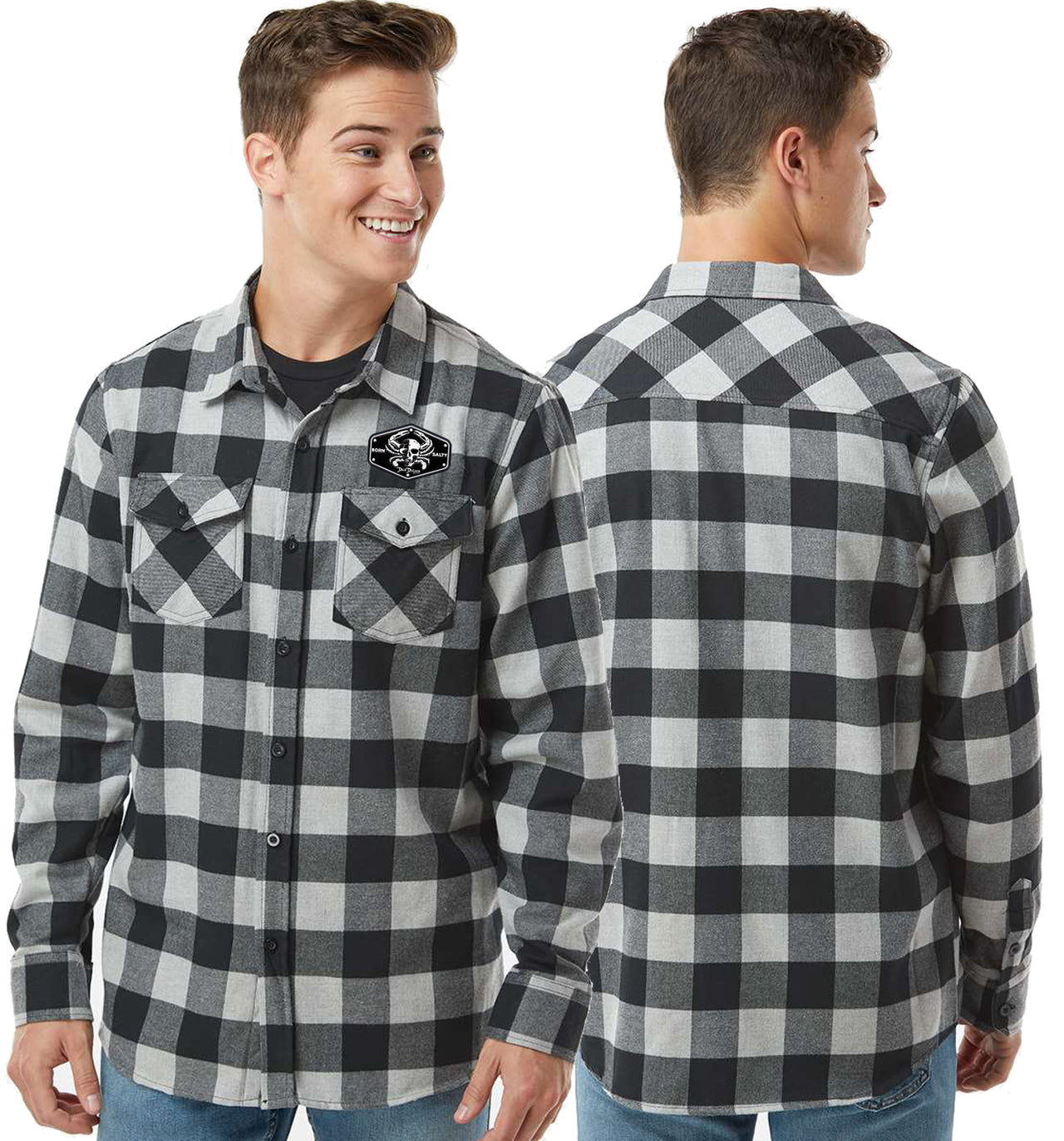 Men’s Born Salty Skull Crab Flannel Shirt