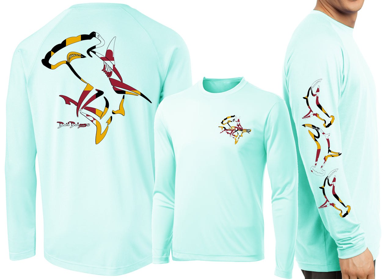 Men’s Performance Maryland Hammerhead Shark Deco Long Sleeve - Dunleavyapparel