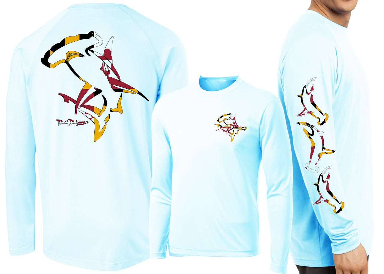Men’s Performance Maryland Hammerhead Shark Deco Long Sleeve - Dunleavyapparel