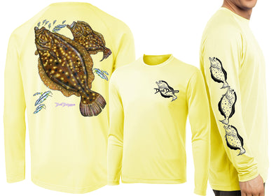 Flounder Fishing Shirts for Men Fluke - UV Protected +50 Sun Protection with Moisture Wicking Technology Large / Ice Blue