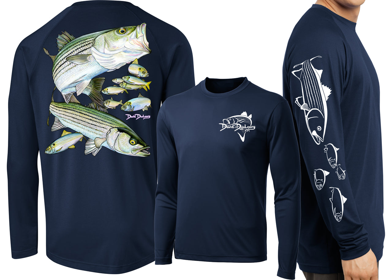 Men's Striped Bass Long Sleeve Cotton Garment-Dyed T-Shirt