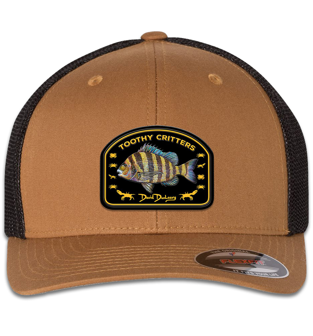 Sheepshead Toothy Critters 6 Panel Trucker Flexfit Caramel Black Hat