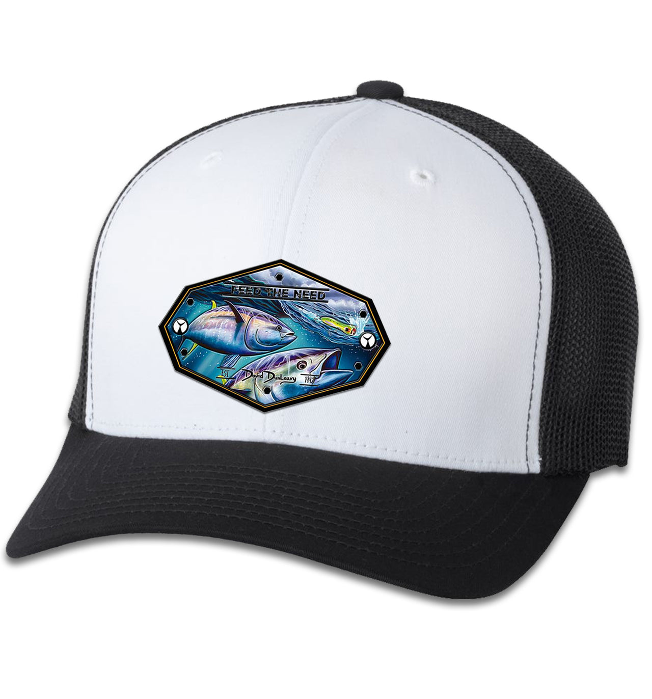 Bluefin Tuna 6 Panel Trucker Flexfit Black White Black Hat