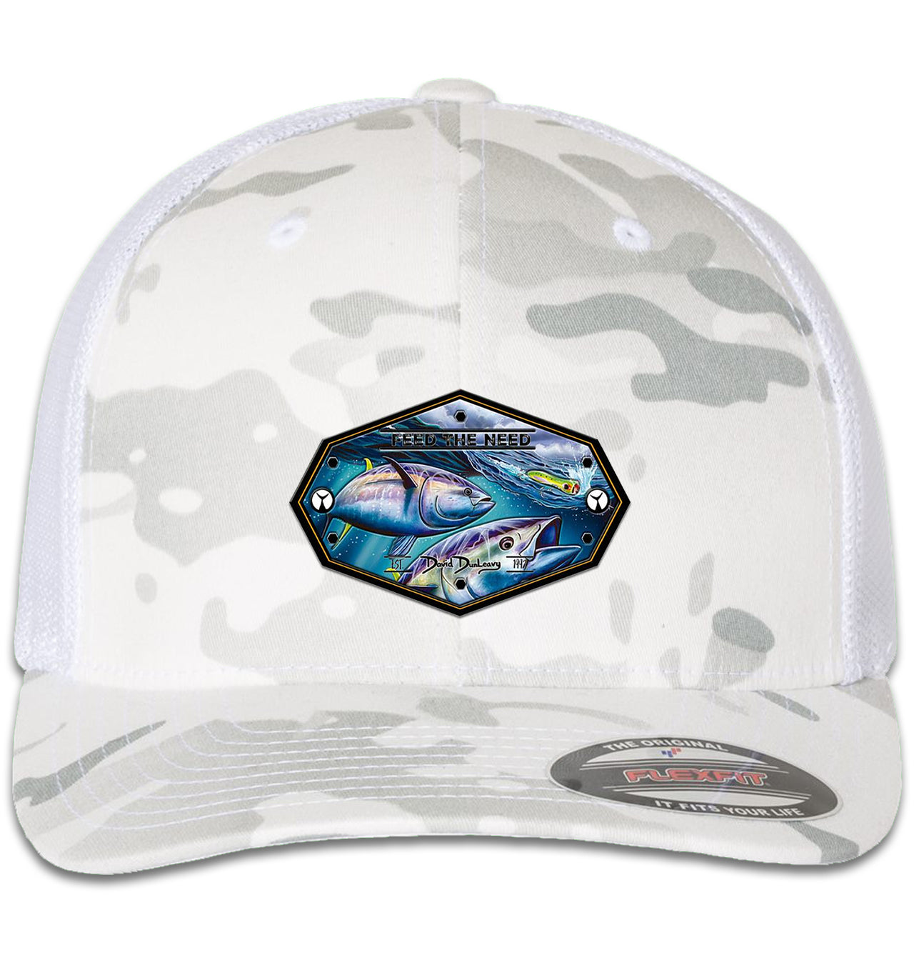 Bluefin Tuna 6 Panel Trucker Flexfit Multicam Alpine White Hat