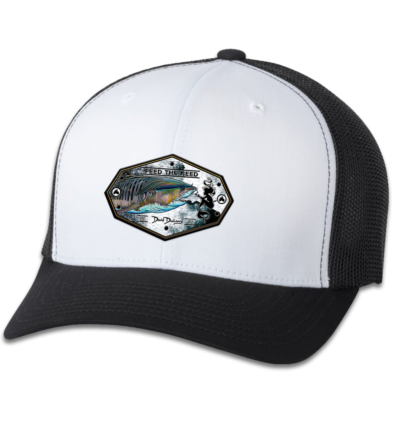Tiger Shark & Mermaid 6 Panel Trucker Flexfit Black White Hat