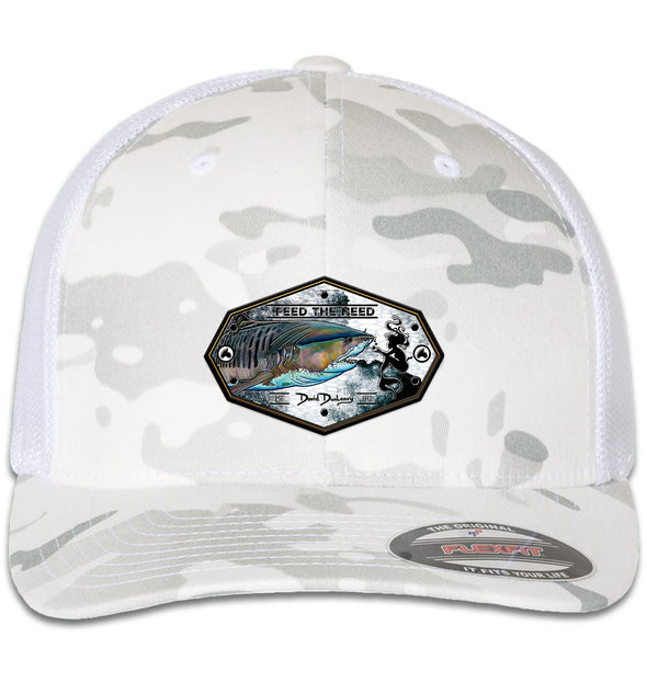 Tiger Shark & Mermaid 6 Panel Trucker Flexfit Multicam Alpine White Hat
