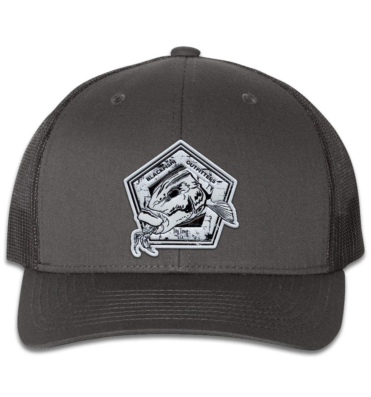 Blackfish Outfitters 6 Panel Trucker Snap Back Hat Charcoal Black