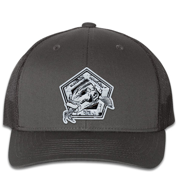 Blackfish Outfitters 6 Panel Trucker Snap Back Hat Charcoal Black