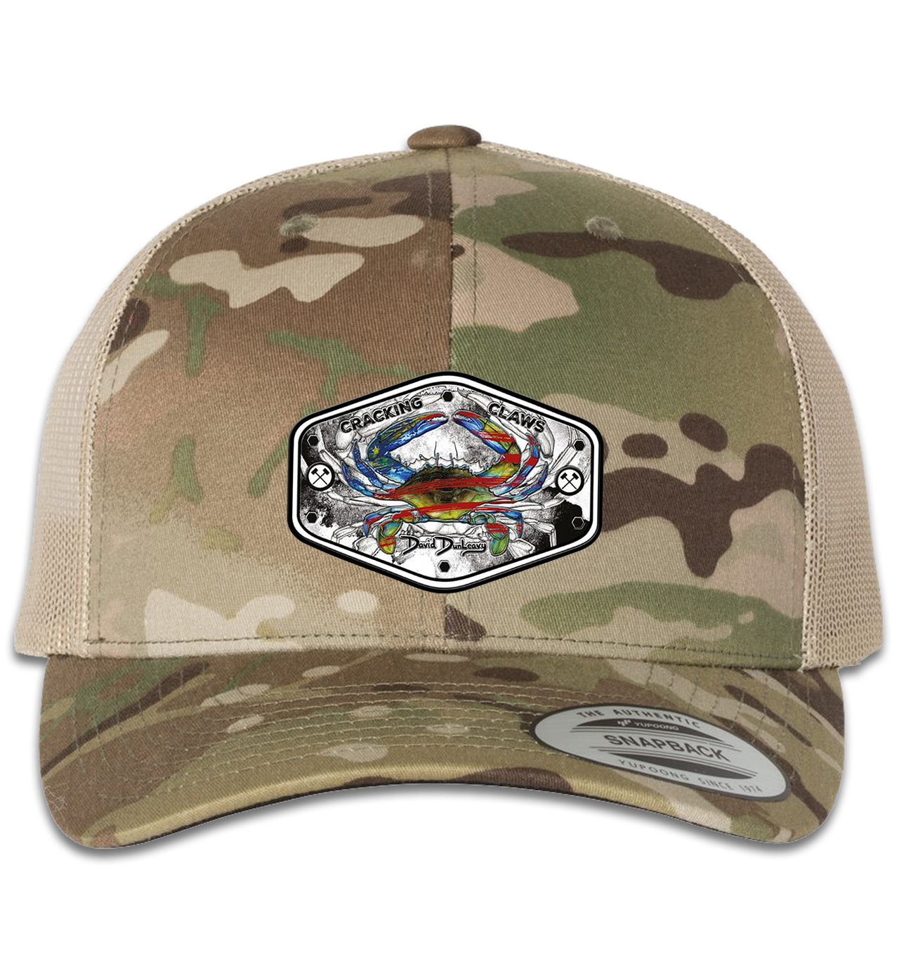 American Blue Crab 6 Panel Trucker Snap Back Mulitcam Green Khaki Hat
