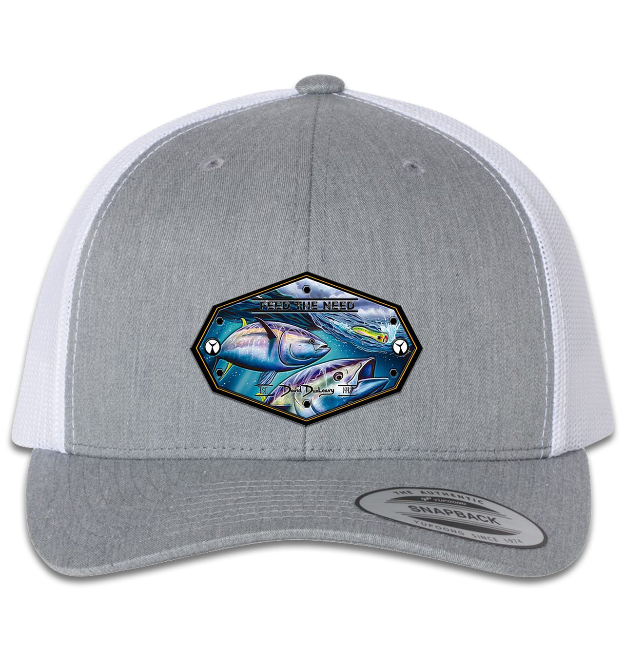 Bluefin Tuna 6 Panel Trucker Snap Back Hat Heather Grey/White