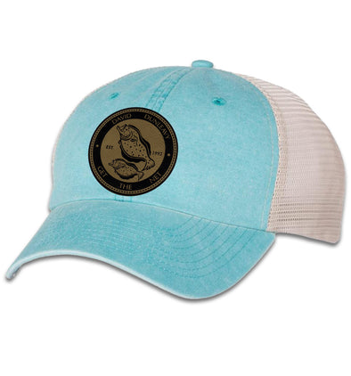 Flounder Deco 6 Panel Trucker Snap Back Pigment Dyed Aqua Stone Hat