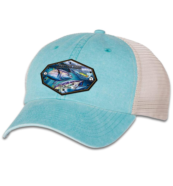 Bluefin Tuna 6 Panel Trucker Snap Back Pigment Dyed Aqua Stone Hat