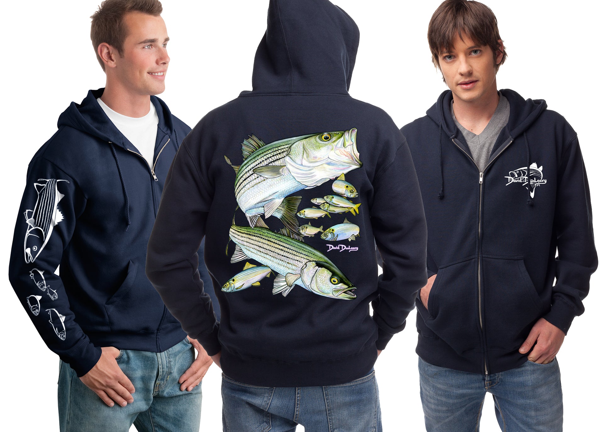 Men's Striped Bass Zip Hoodie - Dunleavyapparel